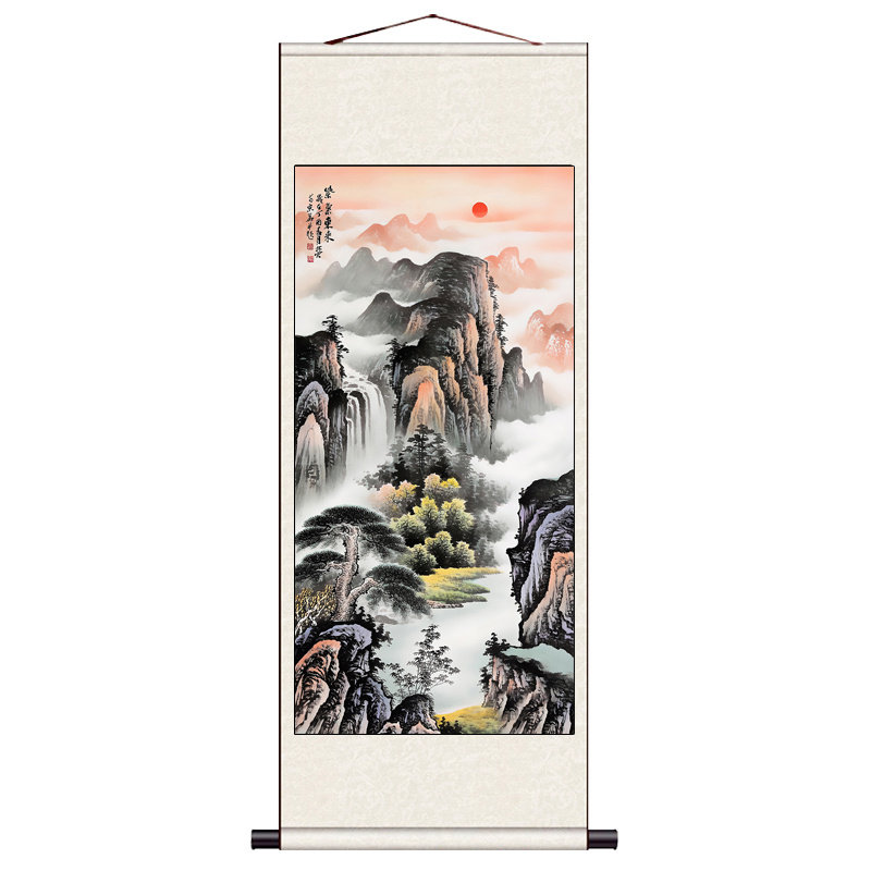 风水招财挂画茶楼装饰画高山流水客厅挂画旭日东升玄关字画办公室,淘宝优惠券,粉丝福利购,淘宝优惠卷