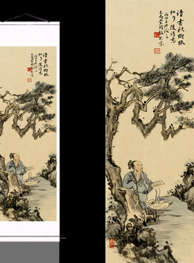 家居茶楼酒店杨柳渔舟唱晚仿古画