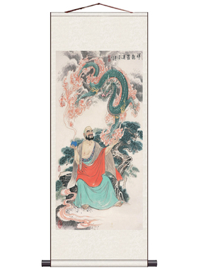 风水挂画招财龙挂画双龙戏珠丝绸卷轴画青龙玄关酒店壁画福娃朝龙