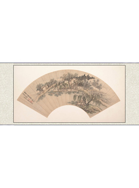 仿古扇面人物挂画横幅装饰画丝绸卷轴画国画茶楼壁画定制镜片礼品