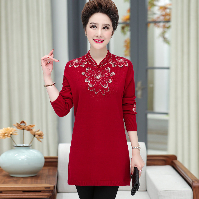 新款妈妈装旗袍加肥加大码宽松毛衣 暖妞中老年女装