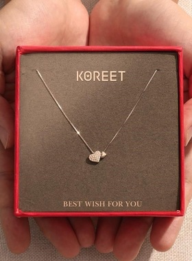 新款双爱心形项链女闪钻轻奢简约带钻甜美小众感锁骨链送女友