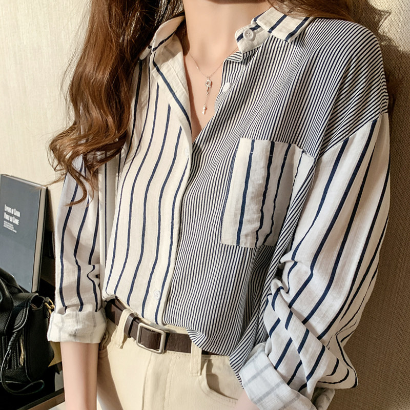 联名华来阿玛施特竖条纹棉麻衬衫 摩登猫衬衫