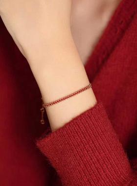 简单时尚法式手链红绳，女士优雅细手绳，可调节式设计转运珠饰品