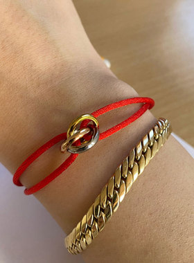 新品平安扣手工编织3环手绳 三色三环手链 本命年红绳 送情侣礼物