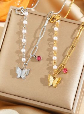 欧美简约精致通体钛钢炉内18K真金项链女ins网红锁骨链饰品不掉色