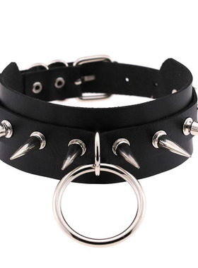 尖钉铆钉双环吊坠炸街皮质项链