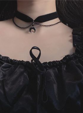 哥特风月牙choker颈链暗黑色项圈女颈带锁骨链辣妹脖子配饰颈环