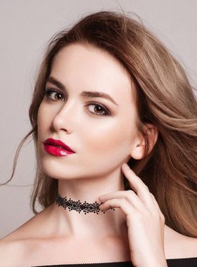 亚马逊热卖黑色蕾丝项链女百搭项圈锁骨链颈链六件套套装暗黑项链