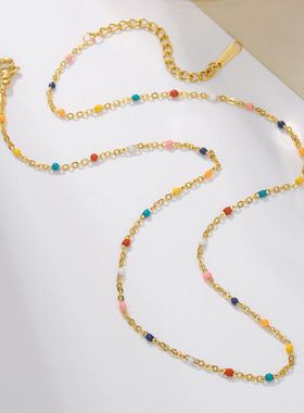 亚马逊热销滴油项链不锈钢手工链条毛衣链波西米亚风锁骨链颈链女