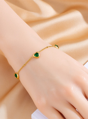 绿色心型锆石装饰情侣手环时尚