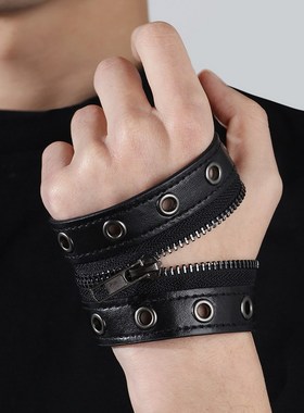 欧美朋克风铆钉链条牛皮手链女