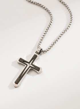 欧美复古双层十字架项链镶钻