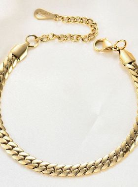 欧美时尚百搭加密6MM古巴链手链个性嘻哈Rap钛钢手链