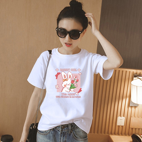 卡通纯棉t恤女夏短袖女2025年夏季韩版宽松白色半袖ins女潮上衣服 - 图2