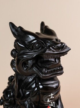 天然黑曜石玉麒麟摆件招财风水瑞兽一对办公室家居装饰乔迁工艺品