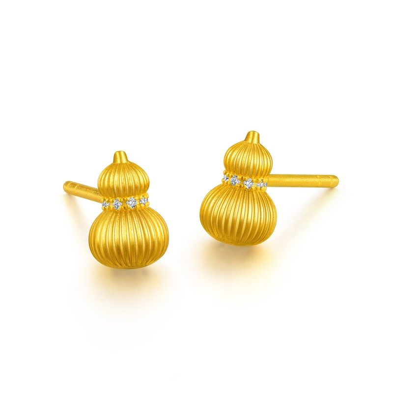 周生生东方古祖足金镶嵌钻石南瓜纹小葫芦古法黄金耳钉耳饰95994E,淘宝优惠券,粉丝福利购,淘宝优惠卷