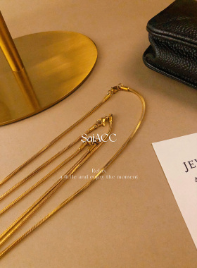 欧美简约金色方形蛇骨链钛钢项链女士锁骨链保色不掉色毛衣链ins