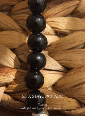 黑玛瑙白松石撞色圆珠串珠女士项链新中式国风复古轻奢锁骨链