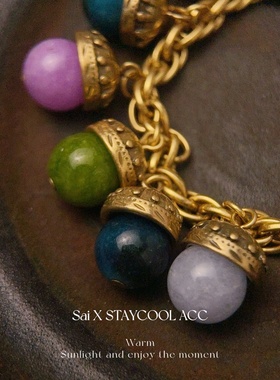 法式复古彩色石水晶珠手链女士复古中古手环重工高级感做旧