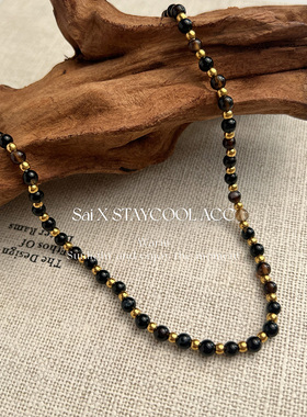 复古宫廷风黑玛瑙串珠项链女士手工串珠高级感锁骨链OT扣轻奢