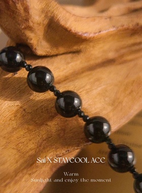 黑玛瑙黑色串珠短款锁骨链女士项链毛衣链百搭简约新中式国风