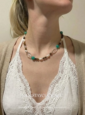 不规则天然石水晶石手工串珠项链女士锁骨链高级感北欧风度假