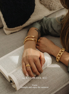 双线条钛钢不锈钢金色手镯女士极简设计款手环高级感轻奢
