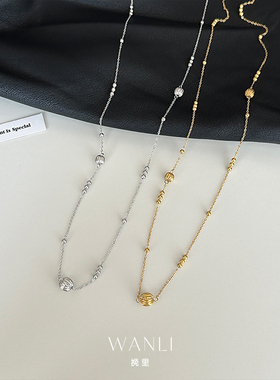 挽里钛钢镀金镭射珠项链轻奢小众