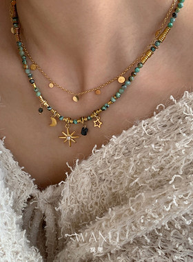 彩色天然石项链复古小众2025新款