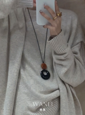 黑曜石长款项链高级感吊坠女