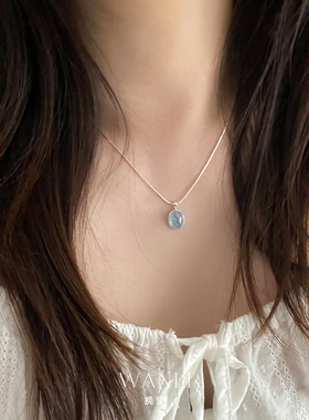 挽里通体S925纯银项链海蓝宝高级