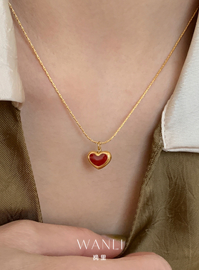 挽里红钻爱心项链耳钉女百搭吸睛新年配饰锆石耳饰颈链日常简约潮