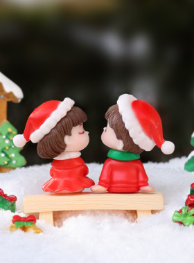 圣诞节情侣男孩女孩人偶汽车摆件