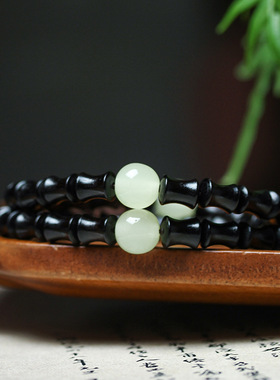 天然紫光黑檀木竹节手持链串DIY男女士复古款念佛珠盘文玩饰礼品