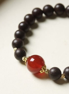 新中式国风超仙古法合香珠黑龙涎手串单圈手链绕指柔红玛瑙女佛珠