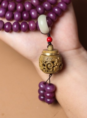 紫气东来白玉菩提根手持DIY算盘佛念珠手串醒狮绿檀香囊108颗佛珠