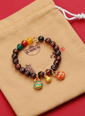 五路财神一家三口香灰琉璃手串吞金兽香丝2026本命年五彩财神手链