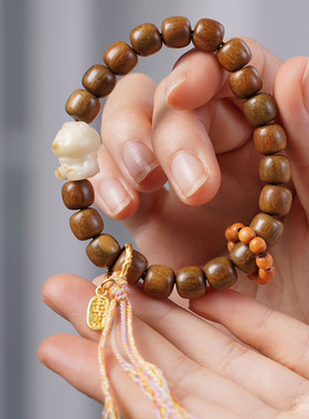 绿檀木天然手串DIY念佛珠男女士单圈手链饰品文玩手持精工编绳款