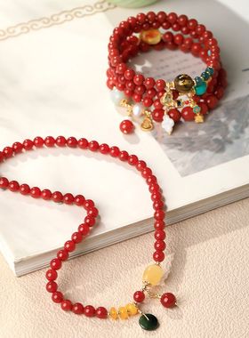 天然南红玛瑙手串幸运花手链女红色本命年玉转运珠双圈送闺蜜饰品