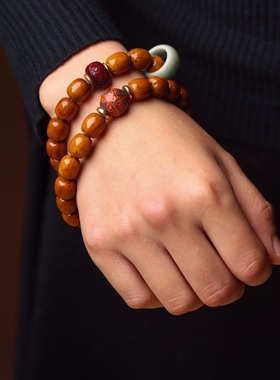 精品菩提子手串男款盘玩佛珠招财紫金鼠豆种天珠男女文玩原籽手镯