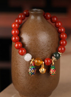 雍和同款南红玛瑙手串吞金兽手链女一家三口珐琅古法烧蓝本命年