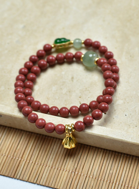 古法五行红合香珠民族风双圈手串女碧玉福禄莲蓬吊坠手链饰品佛珠