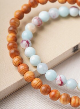 太行崖柏双圈手串国风文玩文艺佛珠念珠寿山石爱心款手链女式手饰