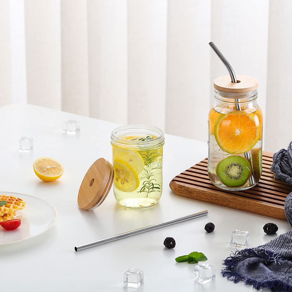 Kelly竹木盖梅森杯珍珠奶茶杯耐热家用玻璃吸管杯美式冷萃咖啡杯 - 图1