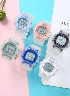 新款透明方块电子手表学生青少年多功能户外运动防水夜光电子表