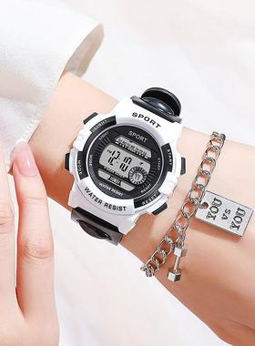 电子手表女孩ins风学院森系初高中学生韩版运动潮流夜光防水闹钟