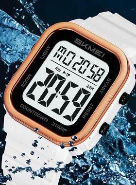 时尚运动双时间电子表男女学生多功能手表防水夜光电子手表