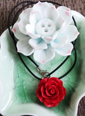 民族风立体红色花朵项链