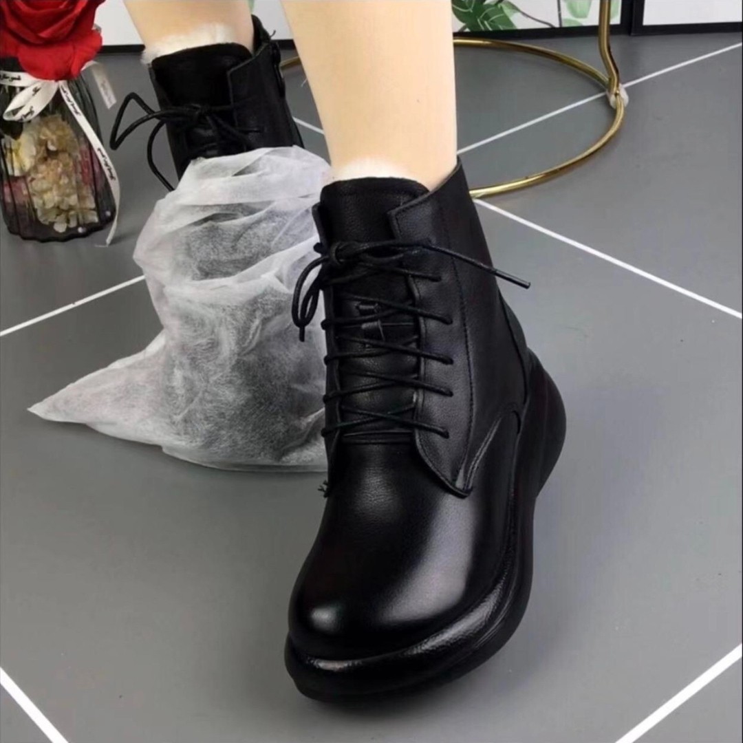皮毛一体羊毛马丁靴女秋冬新款松糕厚底短靴纯牛皮舒适软底妈妈鞋,淘宝优惠券,粉丝福利购,淘宝优惠卷